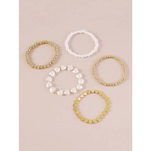 5 pcs set gold Faux Pearl Bracelet Set - Picture 2 of 5